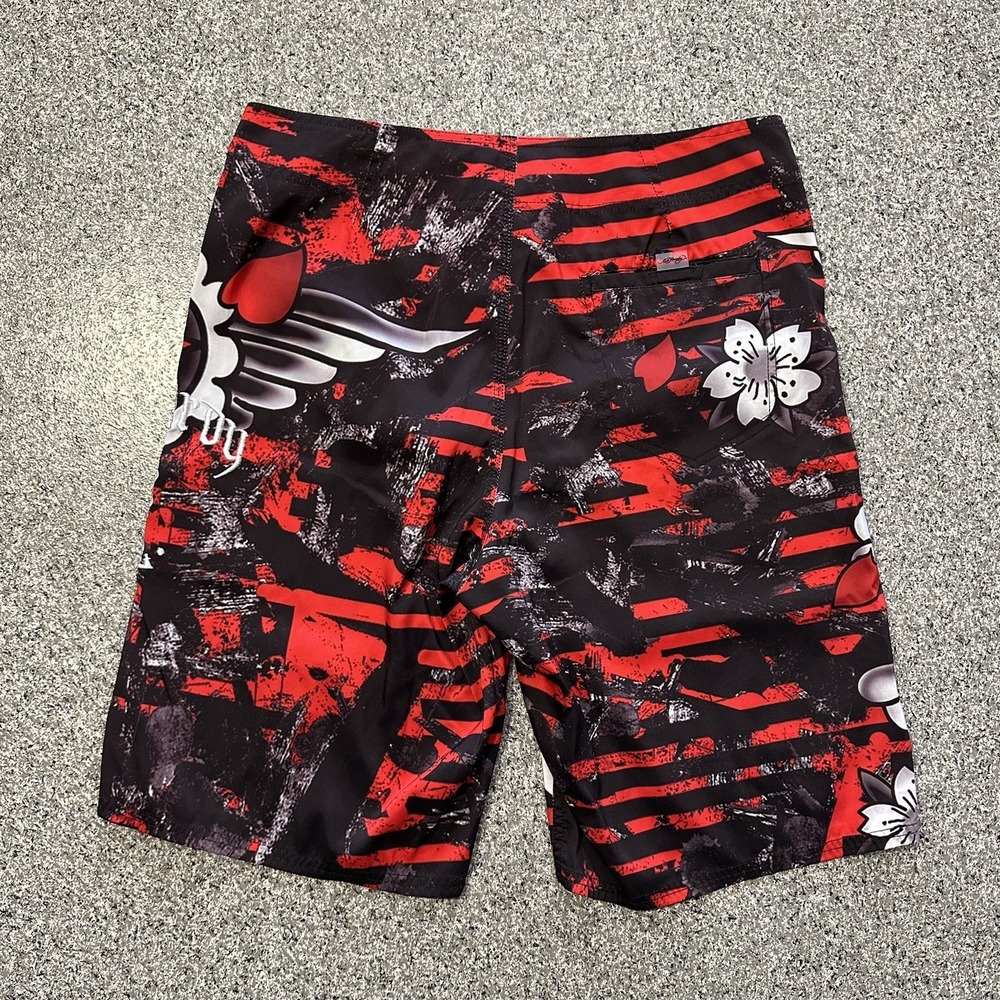 Ed Hardy Boardshorts Mens 34 Y2K Do or Die Skull Surf Swim Shorts Vintage Y2K - Picture 3 of 9